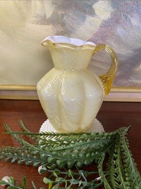 Vintage Fenton Buttercup Overlay Glass Pitcher or Creamer